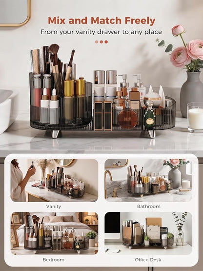 Booklov Rotating Makeup Organizer for Vanity, Large Capacity Cosmetic Display Case, Clear Acrylic Countertop Beauty Storage Holder for Skincare, Brush Eyeshadow Lipstick, Counter Desk, Crystal Black