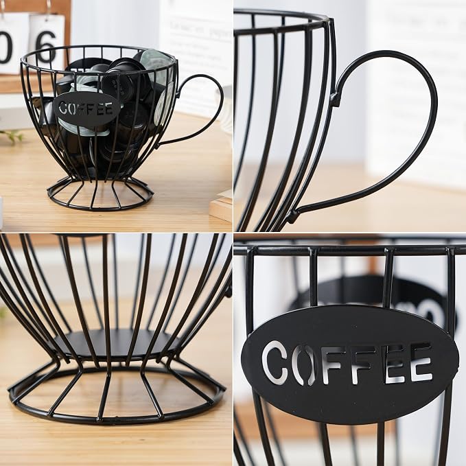 H&W 2PCS Coffee Pod Holder & Capsule Basket, Metal Coffee Bar Organizer for Kitchen Dinning Room Office Home Cafe Hotel (Black)