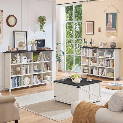 12 Cube Storage Organizer, Farmhouse 62 Inch Warm White Display Bookshelf, Wooden 3 Tier Large Open Book Shelf, Modern Bookcase for Home Office, Rustic Cubby Cabinet for Living Room, Bedroom
