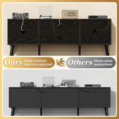 SUPERJARE TV Stand for 55 Inch TV, Entertainment Center with Adjustable Shelf, 2 Cabinets, TV Console Table, Media Console, Solid Wood Feet, Cord Holes, for Living Room, Bedroom, Black