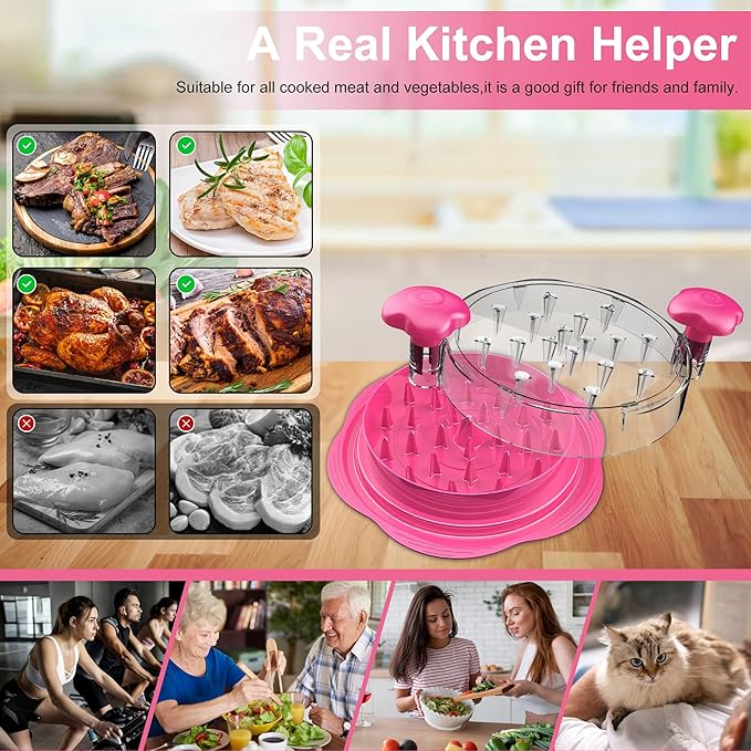 SURETIVIAN Chicken Shredder Tool Twist Large Chicken Breast Shredder with Brush&Fork, Visible Meat Shredder Machine, Anti-Slip Strip, Ergonomic Handle, BPA Free, Pork Beef Chicken(Hot Pink)