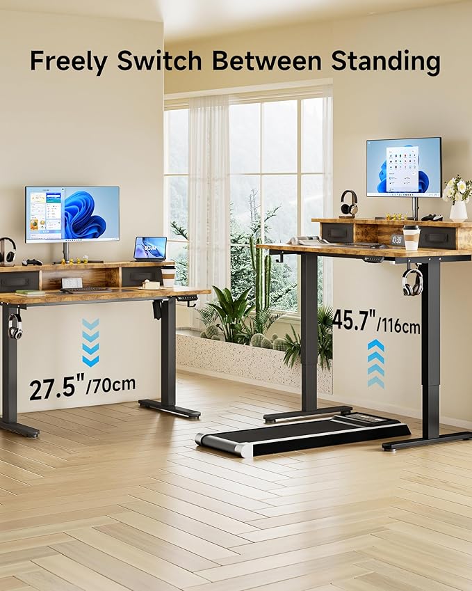 BIZUM Standing Desk with 2 Drawers Computer Desk-Stand up Desk Home Office Gaming Memory Desks C-Clamp Mount Compatible, 48x24 Inch Rustic Brown