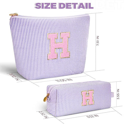 Monogrammed Gifts for Women - Cosmetic Bag for Teen,Initial Cute Makeup Bag Set for Women,Trendy Pouch for Niece Sister Friend Female Her,Birthday Gifts for Daughter - Lavender,H