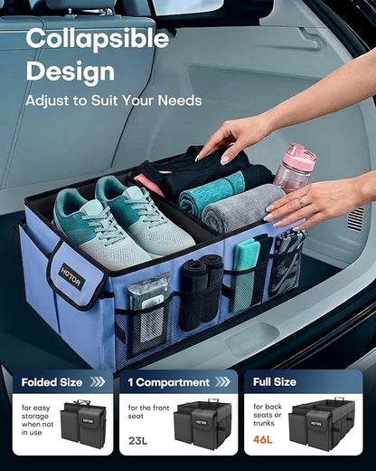 HOTOR Trunk Organizer for Car - Car Organizer, Foldable Trunk organizer for SUVs & Sedans, Sturdy Organization for Car Accessories, Tools, Sundries, Blue, 2 Compartments, 23.6"×14.2"×10.6"