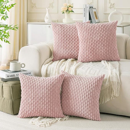 Set of 4 Light Pink Decorative Throw Pillow Covers 20x20 Inch Corduroy Pillow Covers for Bed Couch Sofa Living Room Soft Square Cushion Cases