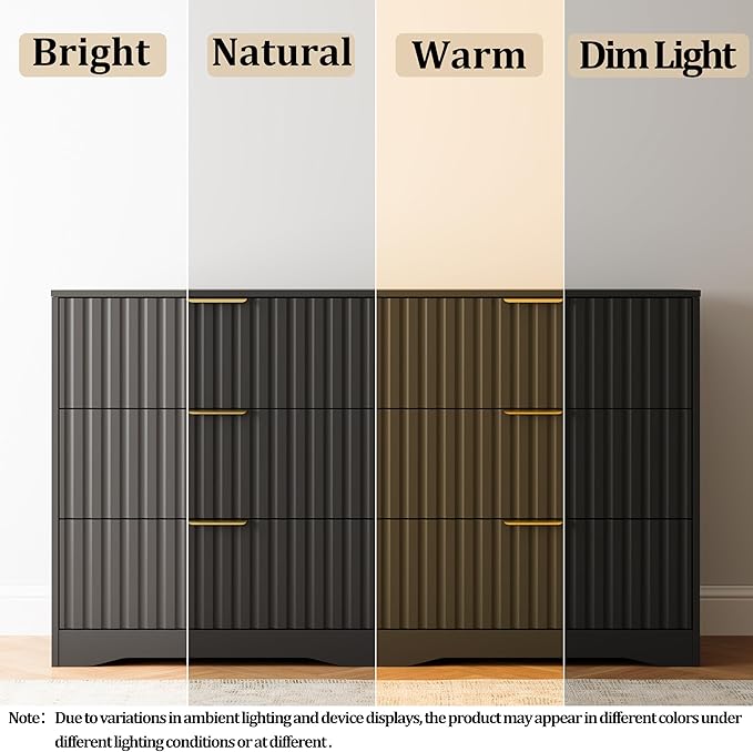 Fluted 6 Drawers Dresser for Bedroom, 55" Wide Wood Dressers Chest of Drawers with Metal Handle, Modern Dresser TV Stand Storage Organizer for Living Room, Entryway, Black