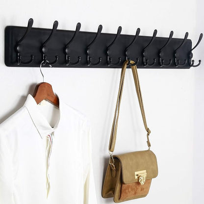 WEBI Coat Rack Wall Mount,38 9/16" Long,10 Tri Hooks for Hanging Coats,16" Hole to Hole,Wood Coat Hooks Wall Mounted,Wall Coat Hanger for Clothes,Jacket,Hats,Rustic Black,2 Packs