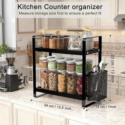 LEMIKKLE Coffee Station Organizer for Counter, Coffee Pods Holder Storage, Wooden Kitchen Counter Shelf, Coffee (Coffee Rack-BLACK)
