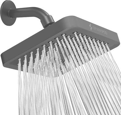SparkPod Rain Shower Head, 6 Inch Square | High Pressure Shower Heads, 90 Nozzle (Touch-to-Clean), Adjustable Showerhead, No-tool Universal Connection