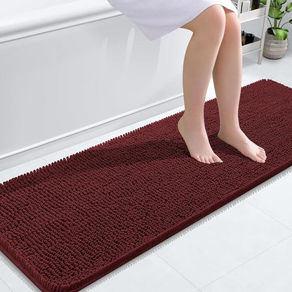 OLANLY Bathroom Runner Rugs 59x20, Soft Absorbent Chenille Bath Rugs, Rubber Backing Quick Dry, Machine Washable Long Bath Mats for Bathroom, Tub and Shower, Home Decor Accessories, Andorra Red-Brown