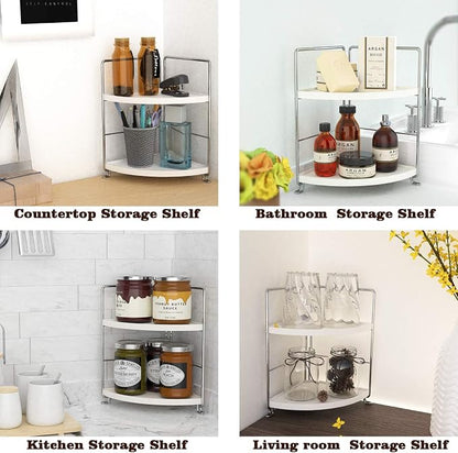 2-Tier Bathroom Countertop Organizer - Vanity Tray Cosmetic & Makeup Storage- Kitchen Spice Rack Standing Shelf - Corner Storage Shelf, Silver