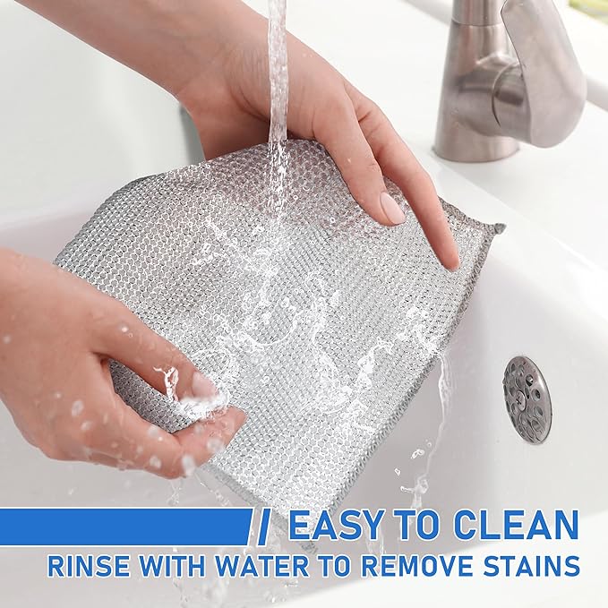 Aidoclip 20pcs Set Non-Scratch Steel Wool Dishcloth - Multi-Use Kitchen Scrubbers, Durable Cleaning Pads for Wet & Dry Use White