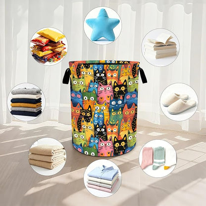 Colorful Cat Laundry Basket Waterproof Laundry Hamper Foldable Laundry Bag with Handles for Bedroom, Bathroom, Office, Clothes Storage