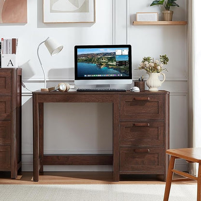 48'' Farmhouse Executive Desk with Storage, Wooden Home Office Desk with Drawer and Vintage Handle, Large Computer Writing Desk for Study, Bedroom, Living Room （Dark Walnut）