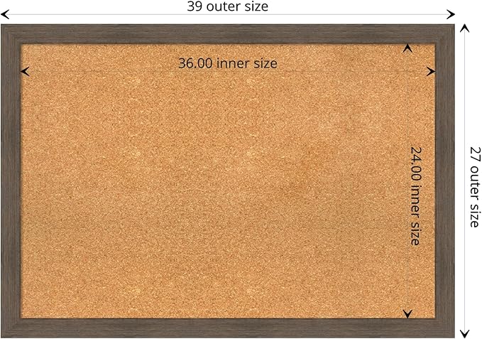 Amanti Art Natural Cork Board for Wall, 27x39 Vision Board with Brown Wood Frame, Large Corkboard Office Decor for Home Organization, Rustic Farmhouse Corkboard Pinboard to display items for home