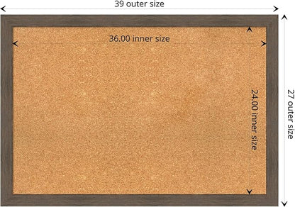 Amanti Art Natural Cork Board for Wall, 27x39 Vision Board with Brown Wood Frame, Large Corkboard Office Decor for Home Organization, Rustic Farmhouse Corkboard Pinboard to display items for home