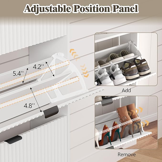 Shoe Cabinet Storage for Entryway with 6 Flip Drawers, Fluted Narrow Shoe Organizer with Wooden Legs, Freestanding Slim Shoe Storage Hidden Shoe Rack Organizer for Front Door Entrance, White