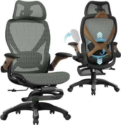 ELABEST X100 Ergonomic Mesh Office Chair with Footrest, Big and Tall Hone Desk Chair with 5D Flip-Up Arms, Adjustable 3D Lumbar Support,Gaming & Executive Computer Chairs