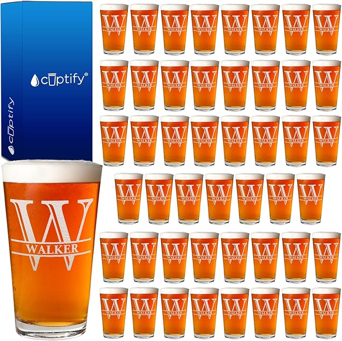 Personalized Beer Glasses Set of 48 Engraved 16oz Pint Glasses, Custom Wedding Favors, Groomsmen Gifts, Birthday Parties & More
