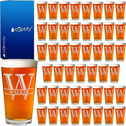 Personalized Beer Glasses Set of 48 Engraved 16oz Pint Glasses, Custom Wedding Favors, Groomsmen Gifts, Birthday Parties & More