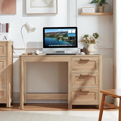 48'' Farmhouse Executive Desk with Storage, Wooden Home Office Desk with Drawer and Vintage Handle, Large Computer Writing Desk for Study, Bedroom, Living Room （Natural）