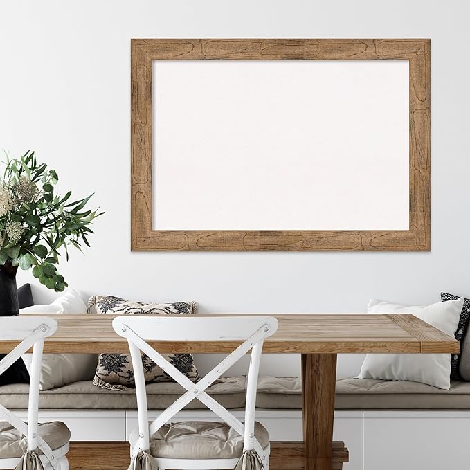 Amanti Art White Cork Board for Wall, 30x42 Vision Board with Brown Wood Frame, Large Corkboard Office Decor for Home Organization, Rustic Farmhouse Corkboard Pinboard to display items for home