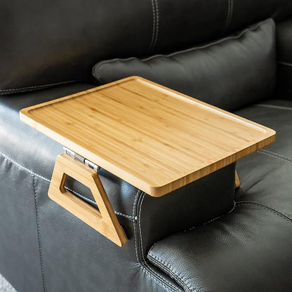 Shamrock Home Bamboo Trayble Couch Arm Table, Clip On Tray Sofa Table for Couches. Sofa Arm Tray for TV Dinners, Remotes, Drinks, Snacks and Small Spaces - 15.75 x 11inch, Beige