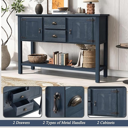 LKTART Solid Wood Farmhouse Console Table,Sofa Table with Storage Drawers and Shelves,Entryway Table for Entry Hallway Foyer,EasyAssembled (48" Navy Blue)