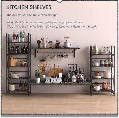 4NM No Assembly Folding Bookshelf, 5-Shelf 62.2" H Collapsible Foldable Bookcase Storage for Small Spaces, Gray and Black