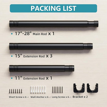 STARLATTA Heavy Duty Black Closet Rod: 17-84 Inch Stepless Adjustable Clothes Hanging Bar, 1.3" Diameter Metal Wardrobe Pole with Brackets, No-Cut, for Laundry & RV