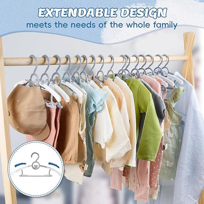 Baby Hangers for Closet Adjustable, Extendable & Stackable Kids Hangers, 11~14inch Non-Slip Plastic Kid Hangeres, Toddler Hangeres for Infant Baby Toddler Children Nursery Teen, Gray, 60PACK