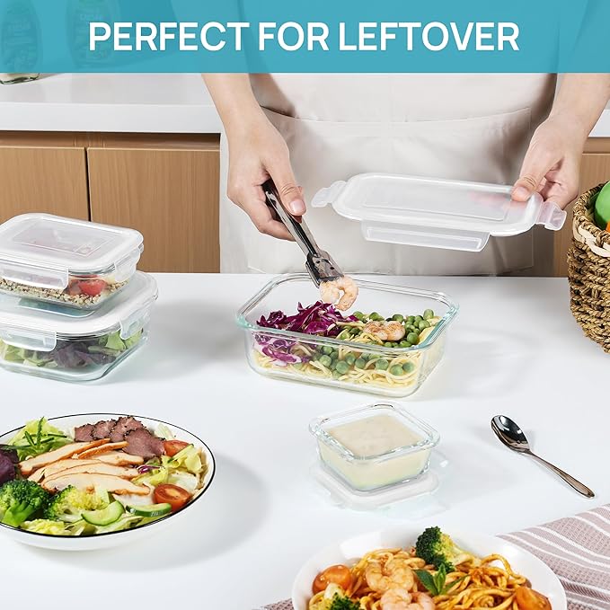 Vtopmart 8 Pack Glass Food Storage Containers with Lids (White)