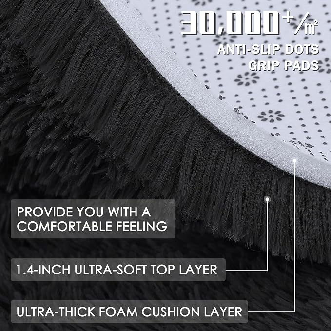 OLANLY 8x11 Machine Washable Large Area Rugs for Living Room, Bedroom, Soft Fluffy Shaggy Bedside Rug, Indoor Floor Carpet for Kids Girls and Boys, Dorms, Nursery, Home Decor Aesthetic, Black