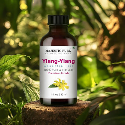 Majestic Pure Essential Oil with Glass Dropper - 100% Pure and Natural - Essential Oils for Diffuser, Aromatherapy, Soap and Candle Making, Ylang Ylang Essential Oil, Ylang Ylang Oil, 1 Fl Oz