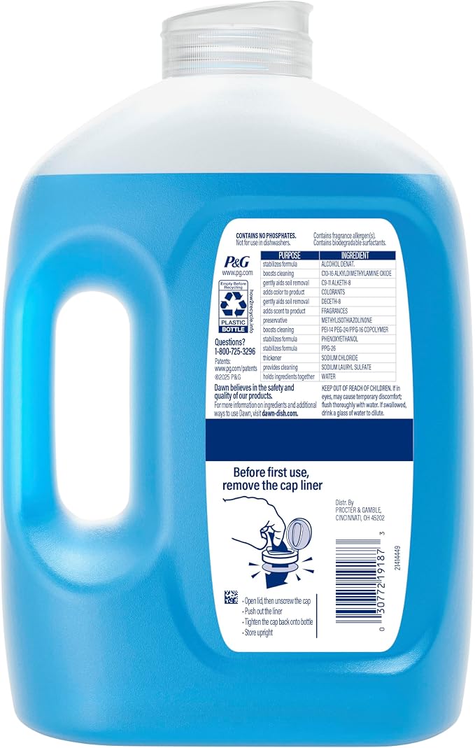 Dawn Ultra Original Dish Soap Refill Jug, Large Size Blue Liquid Dishwashing Detergent, Powerful Dish Soap for Grease, 51.5 oz
