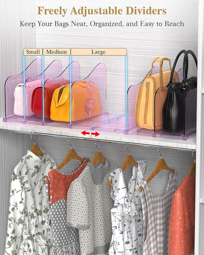 Rose Purse Dividers for Closet, 2 Pack Clear Clutch Purse Closet Organizers, Adjustable Handbag Storage Organizers, Plastic Bookshelf Separator Dividers for Bedroom Office
