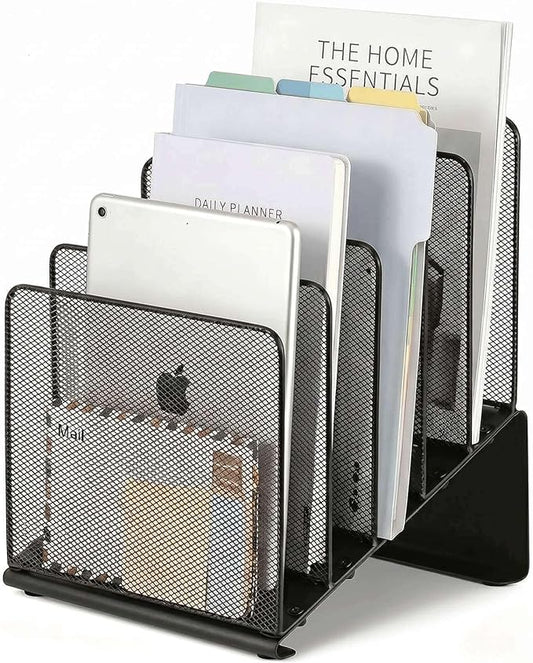 LEKETREE File Organizer for Desk, File Folder Organizer with 5-Section Vertical Rack, Suitable for Home Office Document Organization and Storage(Black)