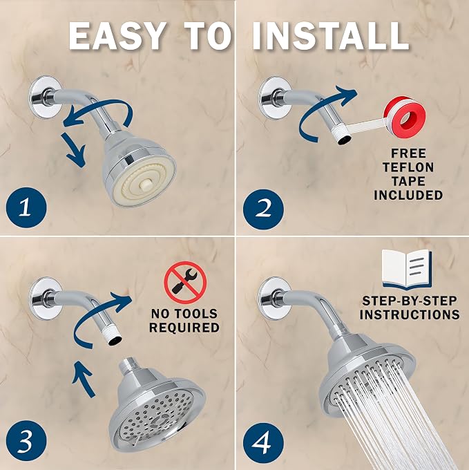 Aqua Elegante Massage Shower Head With Mist - High Pressure Boosting, Adjustable Massaging Rainfall Showerhead For Low Flow Showers With Water Saving Nozzles - 2.5 GPM - Polished Chrome