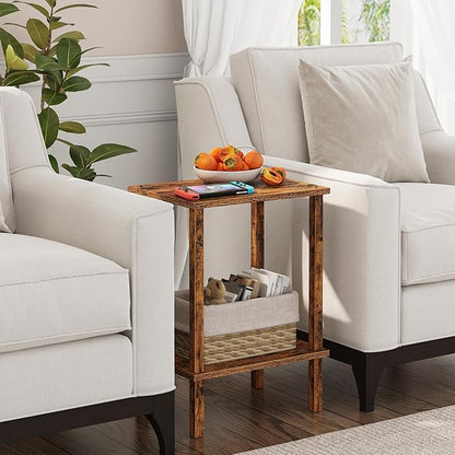TUTOTAK End Table, Side Table, Nightstand, 2-Tier Storage Shelf, Sofa Side Table for Small Space, Living Room, Bed Room, Brown TB01BB034C