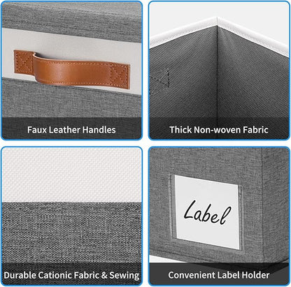 GhvyenntteS Extra Large Storage Bins with Lids, Foldable Fabric Storage Boxes with Lids and Handles, Storage Baskets with Lid and Label for Home Office (3 Pack, Grey, 15.75" x 11.8" x 10.2")