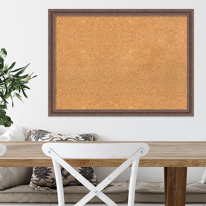 Amanti Art Natural Cork Board for Wall, 22x30 Vision Board with Brown Wood Frame, Medium Corkboard Office Decor for Home Organization, Country Rustic Corkboard Pinboard to Display Items for Home