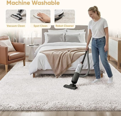Area Rug for Living Room Bedroom: 6x9 White Soft Fluffy Shag Upgrade Non-Slip High Pile Carpet Large Fuzzy Plush Indoor Floor Decor Shaggy Rug for Kid Boys Girls Dorms Playroom Nursery Modern Home