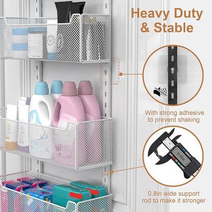 VyGrow Over The Door Organizer, 8-tier Metal Door Organizer Hanging with Adjustable Baskets, Behind The Door Storage for Bedroom Closet Bathroom Pantry Cabinet Kitchen, White