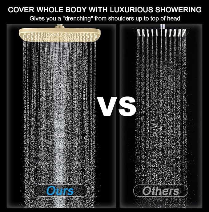 BOZYBO Rain Shower Head with Handheld: High Pressure Shower Heads with Handheld Spray Combo, 12" Rainfall Shower Head and 9 Sprays Hand Showerheads with Magnetic Docking and Power Jets, Gold 1.75GPM
