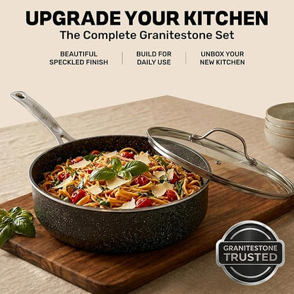 GRANITESTONE 20 Pc Complete Pots and Pans Set Non Stick Cookware Set with Saute Pan, Bakeware, Steamer, Cooking Utensils, Made Without PFOA PFOS, Oven and Dishwasher Safe