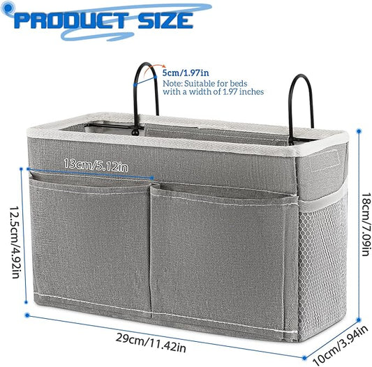Bedside Caddy Bedside Hanging Storage Basket Bed Caddy for Headboards Bunk Dorm Rooms Crib Beds Rails Organizer (Grey)