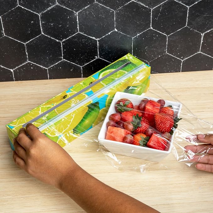 Plastic Wrap Organizer - 12" x 250' Roll Cling Film Dispenser - Aluminum Foil Dispenser - Reusable Slide Cutter
