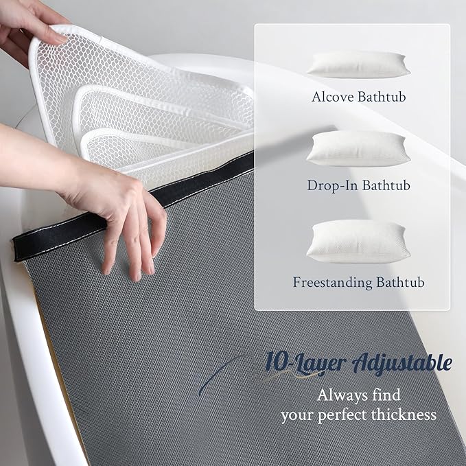 Luxury Bathtub Pillow, Skin-Friendly Cushion, Support Back, Neck & Head, Non-Slip, Adjustable Thickness Fits All Tub, Washable & Quick-Drying - Gift for Christmas Birthday Father's Day