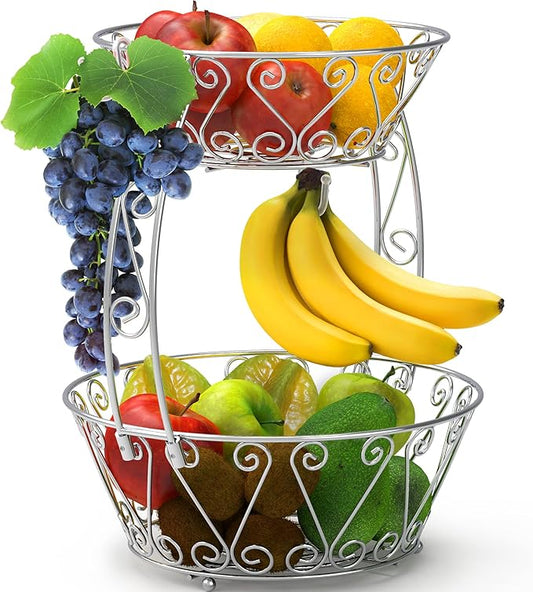 Simple Houseware 2-Tier Countertop Fruit Basket Bowl Storage, Chrome