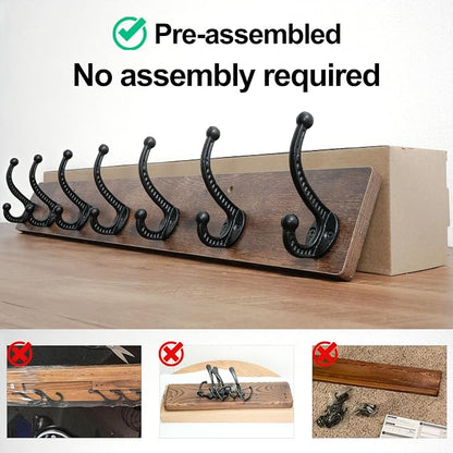 WEBI Rustic Coat Rack Wall Mount,30" Long 7 Cast Iron Coat Hooks Wall Mounted,Heavy Duty Wood Wall Coat Hanger Hooks for Hanging Coats,Jacket,Clothes,Backpack,Farmhouse,Rustic Brown